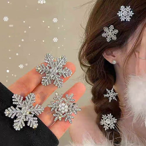 Cyrstal Snowflake Pearl Hair Clip Winter Girls Small Sweet Bobby Pins ferrersa
