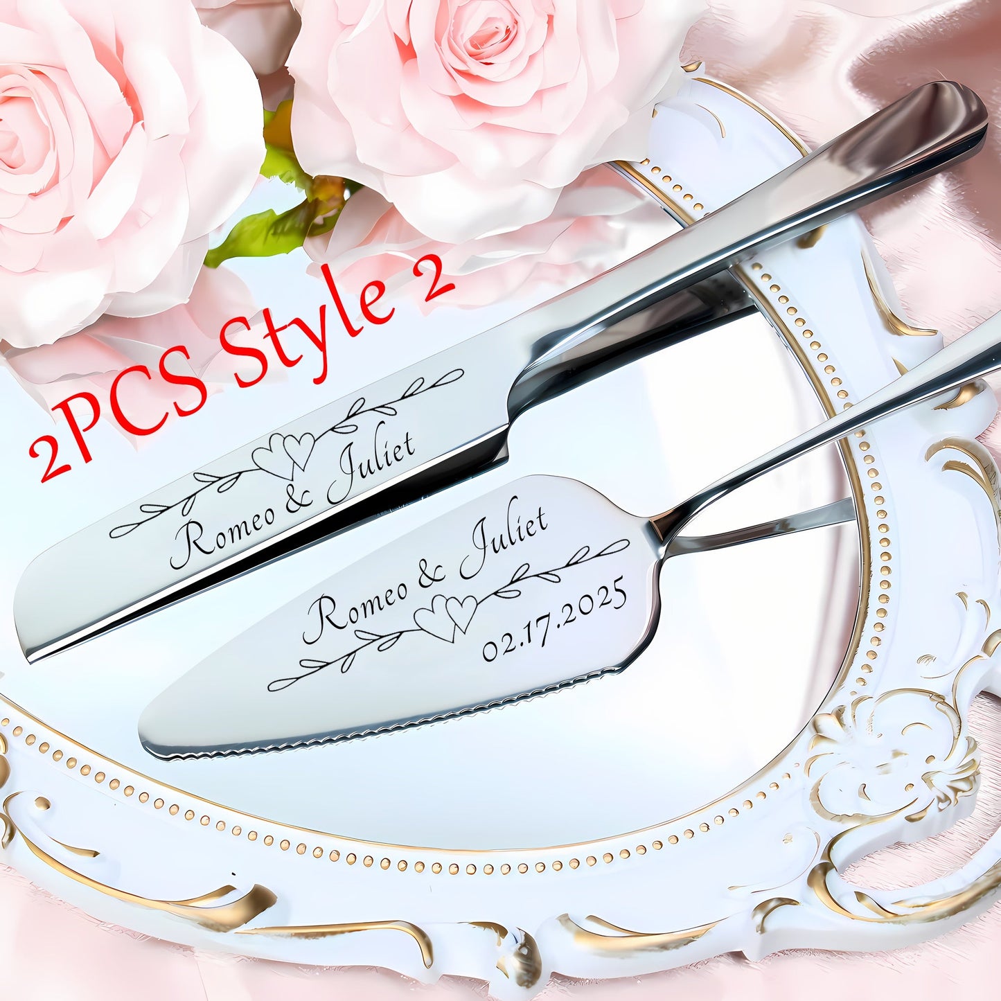 [2pcs Personalized Cake Set] 2pcs Stainless Steel Personalized Cake Tableware Set | Customized Text for Gifting to Family and Friends | Suitable for Weddings, Anniversaries, Birthdays, Holidays, Christmas | Dishwasher Safe ferrersa