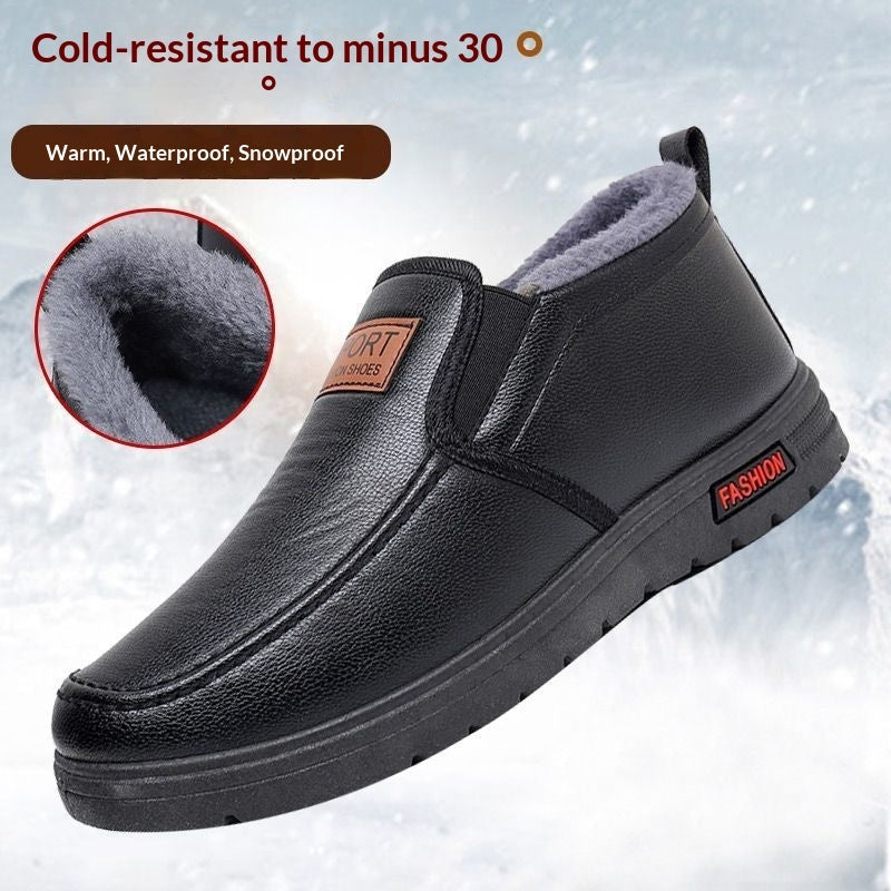Thickened Waterproof Cotton Shoes For Elderly Fleece-lined Casual Leather Shoes ferrersa