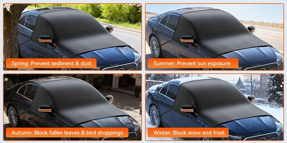 Magnetic Car Windshield Snow Cover - Heavy-Duty Oxford Fabric Windshield with 5- Anti-Snow Shield, Portable Scratch-Resistant Cover Suitable for /SUVs, Winter Car Accessory (No Drill Installation) ferrersa