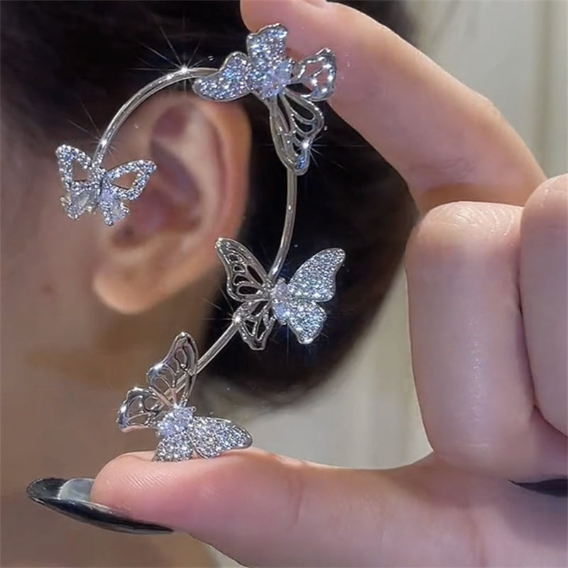 Women'S Elegant Butterfly Ear Cuffs - No-Piercing Ear Hooks, Synthetic Gemstone Accents, Everyday & Formal Jewelry for Parties, Weddings, Everyday Outfits - Non-Piercing Ear Clips for Sensitive Light Beige, Party Accessories, ferrersa
