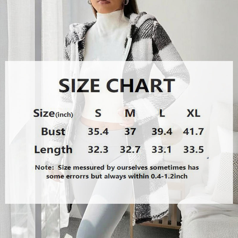 Women's Long Sleeve Plaid Long Hooded Sherpa Coat, Soft Fleece Lined Jacket With Pockets For Winter ferrersa