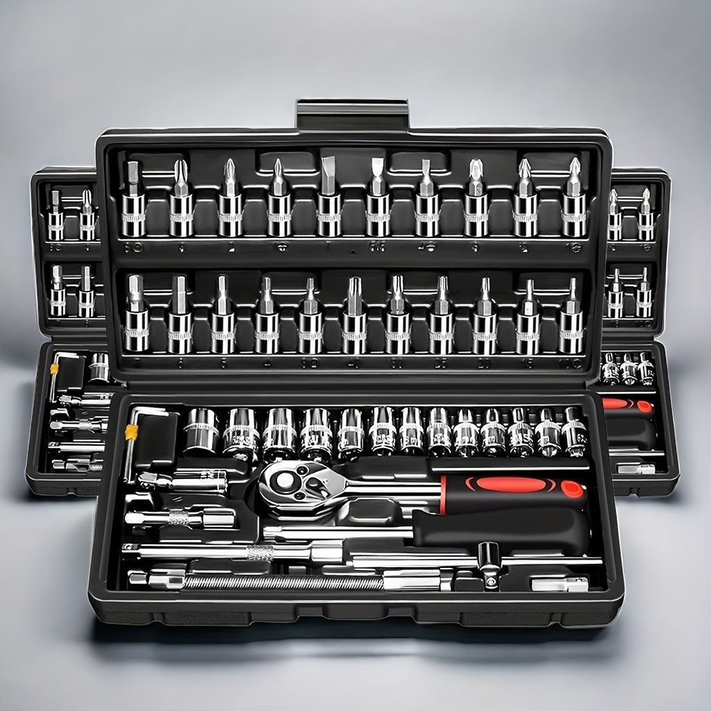 46pcs Toolkit for Home And Automotive Repairs, Including a Ratchet Torque Wrench, Screwdriver, And a Portable Motorcycle Tire And Bicycle Repair Kit ferrersa
