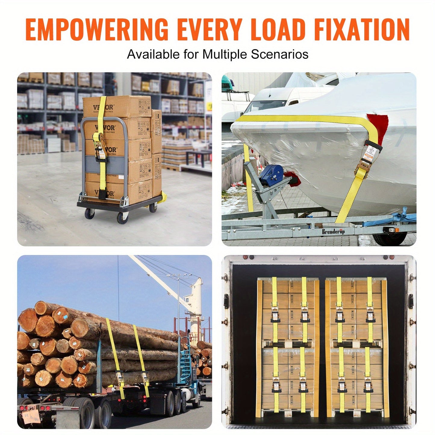 "VEVOR Ratchet Tie Down Straps (10PK) - 10000 lb Break Strength, Endless Ratchet with 10 Premium 2"" x 30' Tie Downs Heavy Duty, Track Spring Fittings - For Moving, Securing Cargo, Appliances, Motorcycle - Ideal for Heavy Dut ferrersa