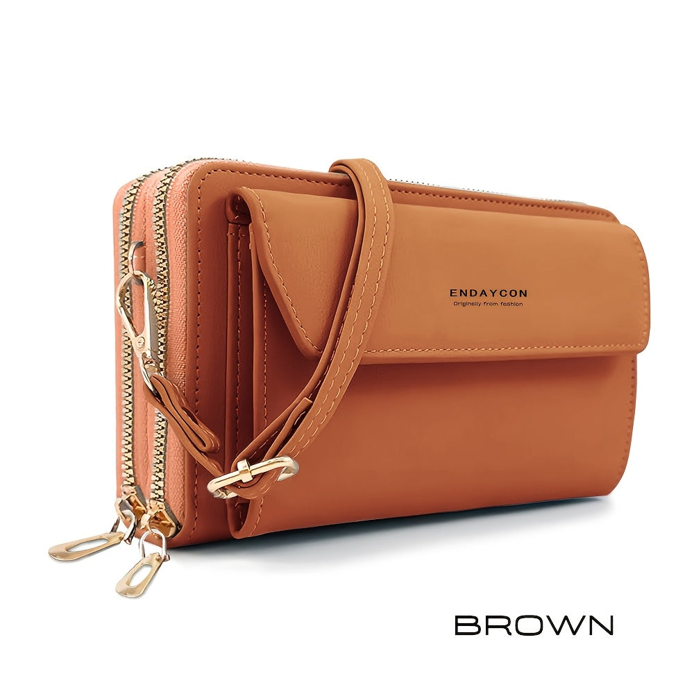 Women'S Large Capacity Multi-Functional Phone Wallet with Double-Layer Zipper Closure - Convertible Crossbody Bag & Card Holder, Golden-Tone Hardware, Detachable Strap, Cash Pocket & Phone Compartment - Stylish & Portable Tra ferrersa