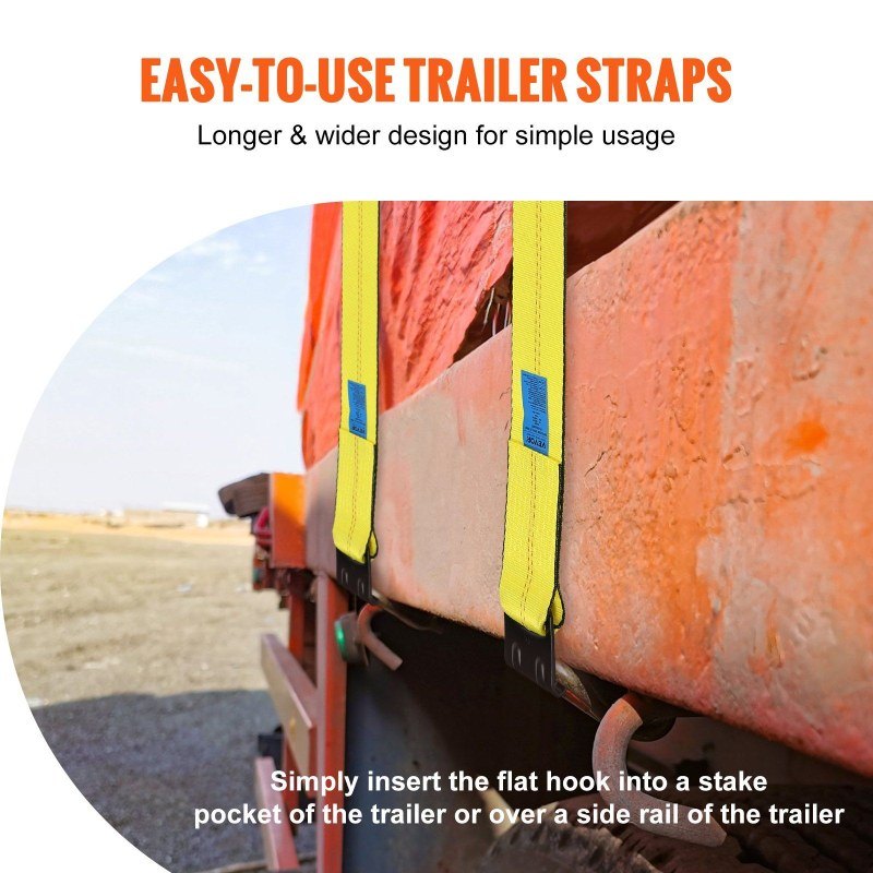 VEVOR Winch Straps, 4x 30', 6000 Lbs Load Capacity, 18000 Lbs Break Strength, Truck Straps with Flat Hook, Flatbed Tie Downs Cargo Control Trailers, Farms, Rescues, Tree Saver, Yellow (4 Pack) ferrersa