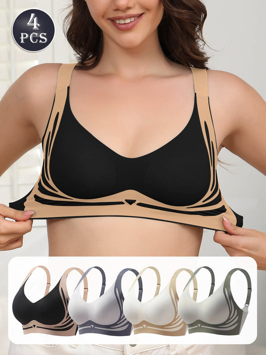 4PCS EssElegance Push-Up Seamless Bra Set - Adjustable Straps & Wire-Free Support For Daily Wear, Ultra-Soft Breathable Fabric ferrersa