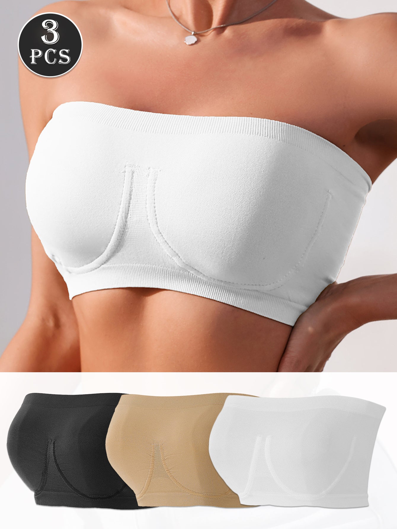 3PCS EssElegance Strapless Seamless Bandeau Tube Bra - Wire-Free Non-Slip Design, High-Stretch & Breathable For Backless Dresses, Daily Comfort ferrersa