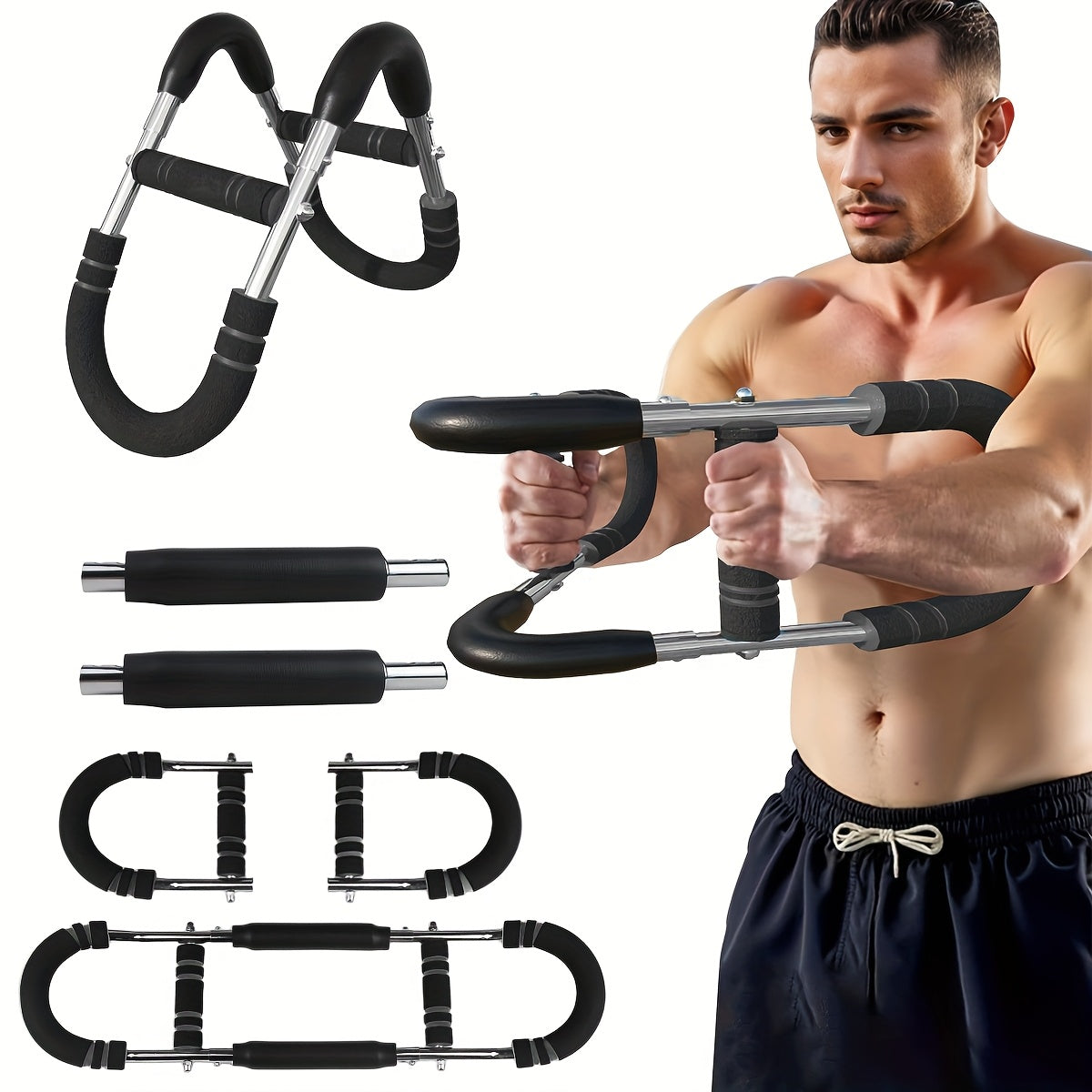 Portable Home Gym Equipment] Arm Strength Trainer U-Shaped Multi-Functional Adjustable Forearm Strengthener Chest Exercise Equipment, Triceps, Portable Spring Resistance 2 Levels Of Adjustable Resistance Bands, Comfortable G ferrersa