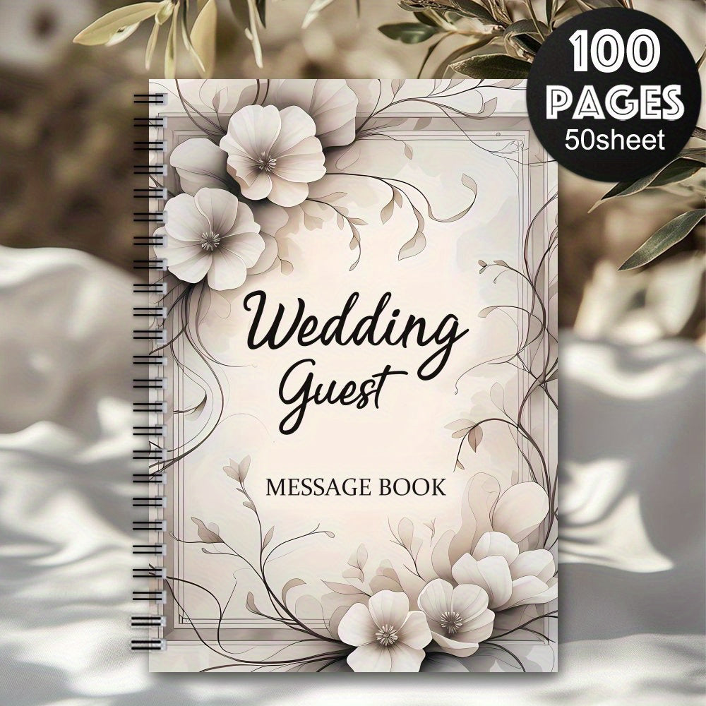 1pc Elegant Floral Wedding Guest Sign-in Book & Event Planner - Beige Spiral Bound Wedding Register with Message Area, Guest Signature Book, Bridal Shower & Party Decorations, Planner Organizer - Durable Cover, Exclusive for ferrersa