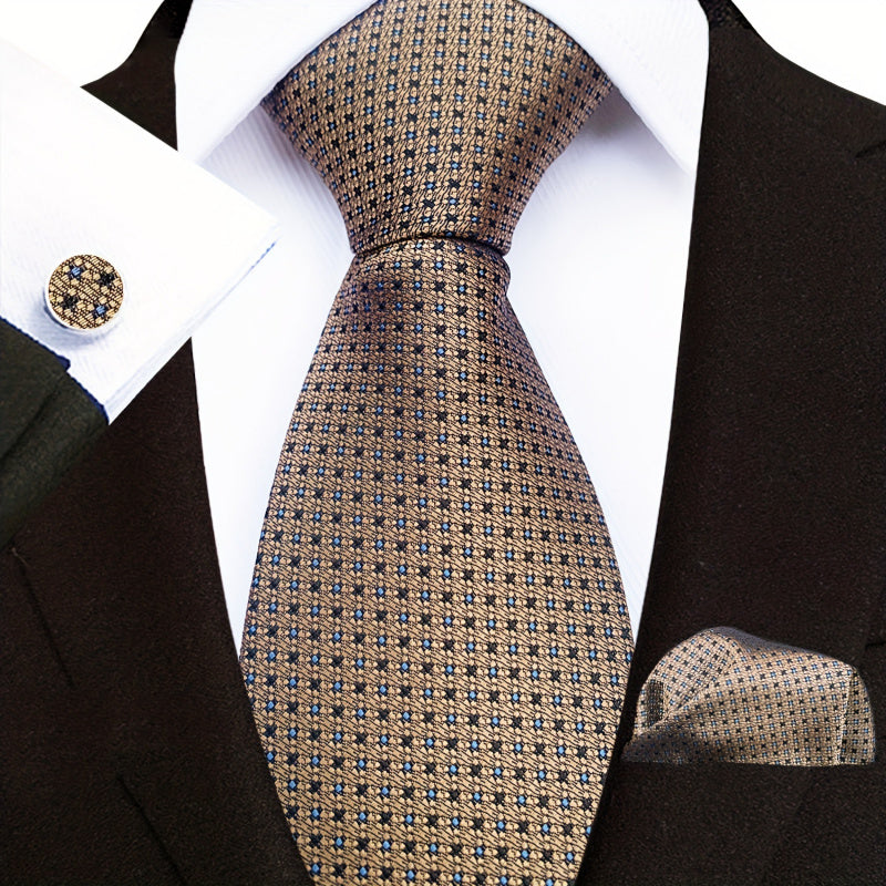 Men's Tie3pcs Business Set: 3.15inch Hand-made Tie for Men, Tie, Cufflinks, Pocket Square. Business Set Suitable for Parties, Dates, Weddings, Suit Accessories, and Gifts. ferrersa