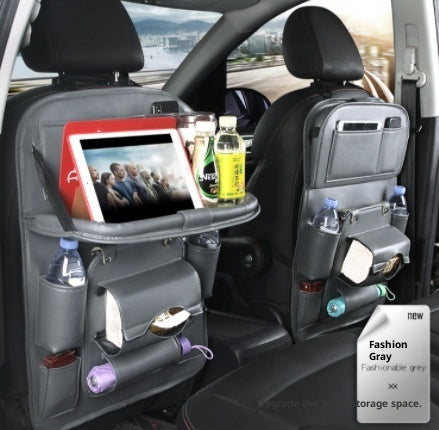 PU Leather Car Storage Bag Multifunction Seat Back Tray Hanging Bag Waterproof Car Organizer Automotive Interior Accessories DC-Powered by People