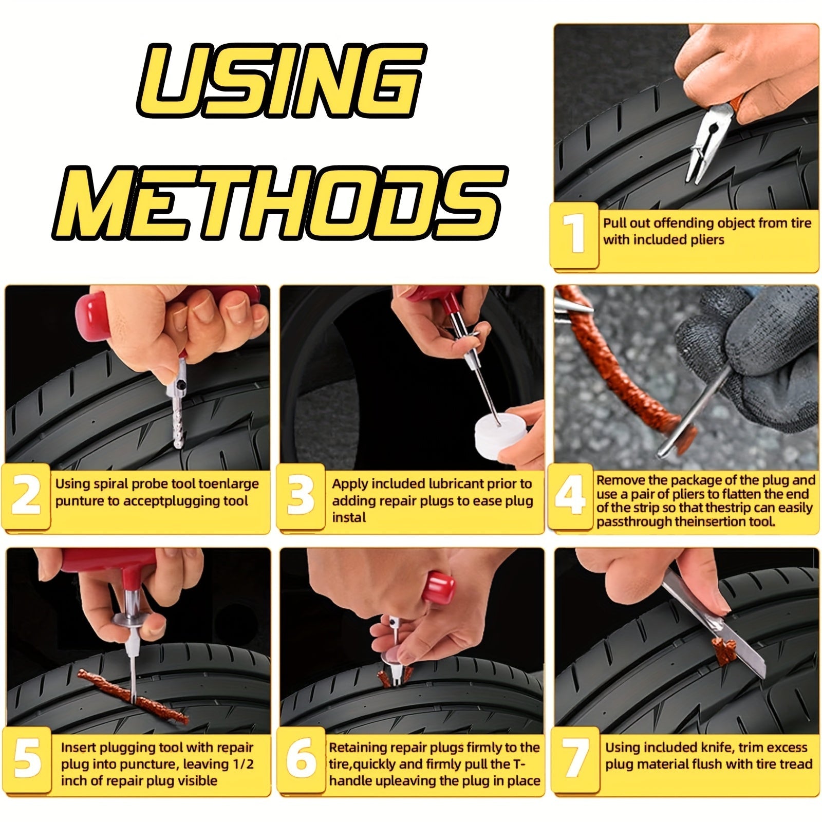 [Heavy Duty Tire Repair Kit] 148pcs Heavy Duty Tire Repair Kit | Portable Ultimate Tubeless Tire Plug Kit to Fix Punctures and Plug Flats Patch for Car Motorcycle Truck ATV RV Trailer ferrersa