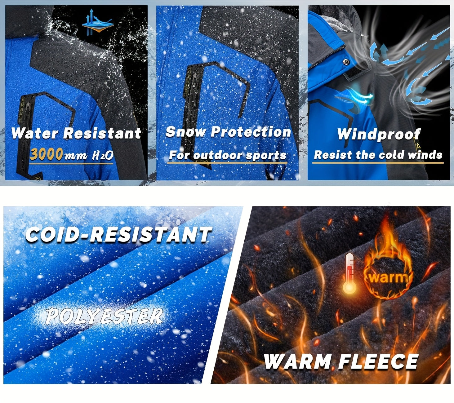 Men'S Winter Ski Jackets Warm Fleece Lined Coats Waterproof Windproof Hooded Thermal Outdoor Parka Thick Sport Hiking Jogging Camping Fishing Climbing Traveling Skiing Snowboarding Casual Windbreaker ferrersa