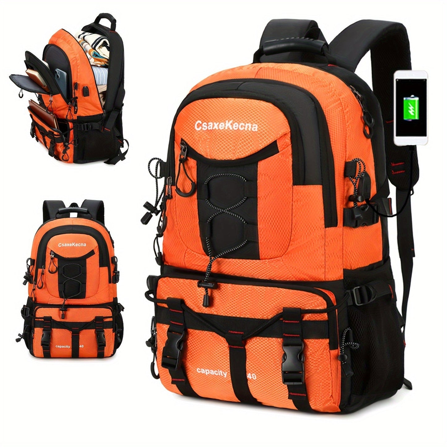 [Men‘S Backpack]Men'S 10.57gal Hiking Backpack, Lightweight Travel Rucksack with USB  No Battery Included ferrersa