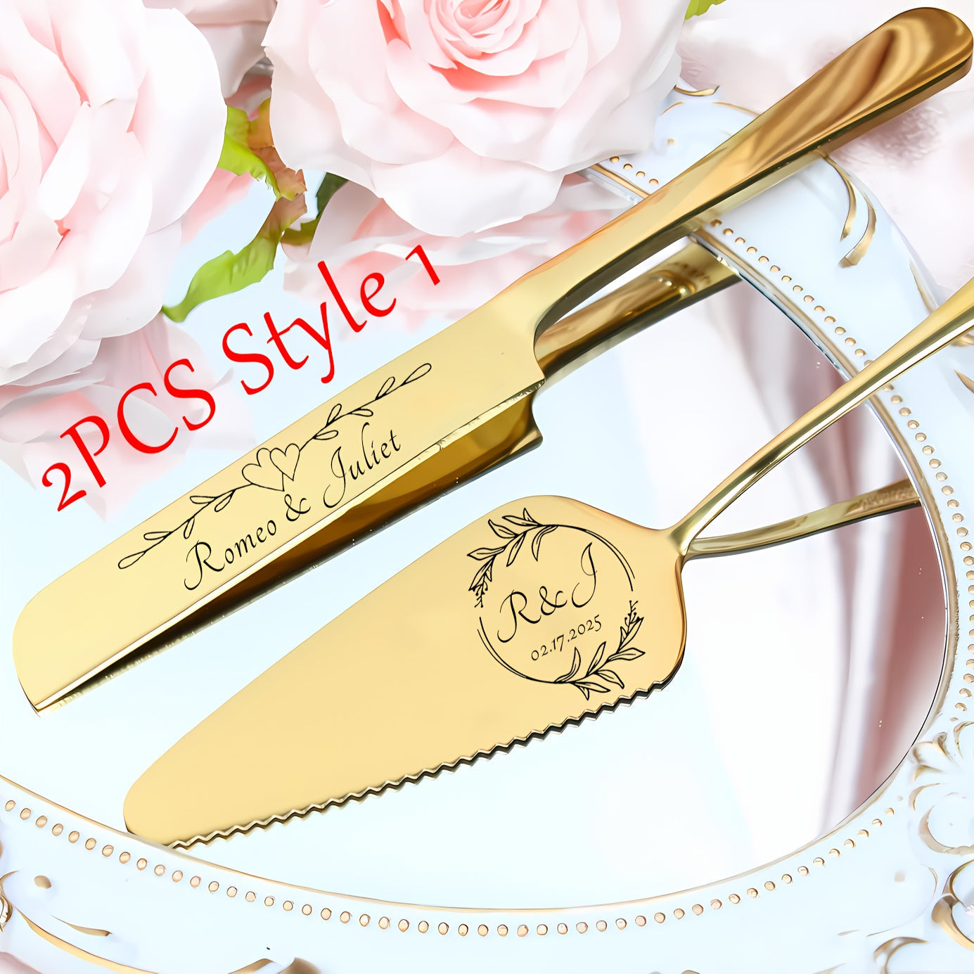 [2pcs Personalized Cake Set] 2pcs Stainless Steel Personalized Cake Tableware Set | Customized Text for Gifting to Family and Friends | Suitable for Weddings, Anniversaries, Birthdays, Holidays, Christmas | Dishwasher Safe ferrersa