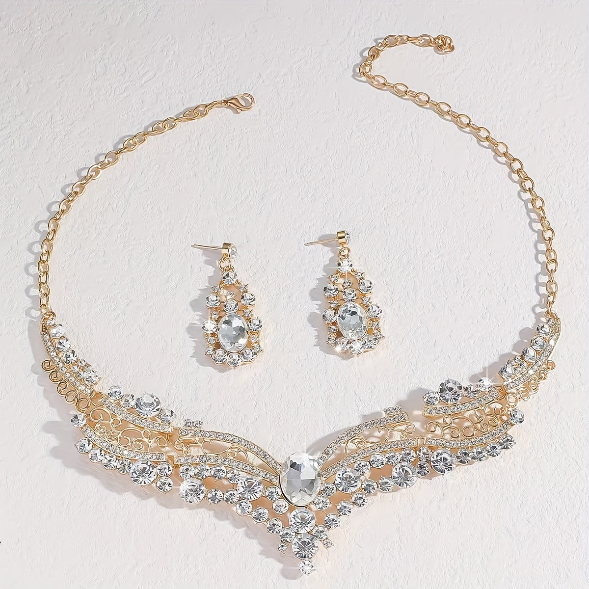 Vintage KC Necklace & Earrings Jewelry Set - Bridal Wedding Accessories, Banquet Dress Chain, Daily Wear Elegant Durable Retro Jewelry Costume Set for Special Occasions & Year-Round Wearing (Compatible with) ferrersa