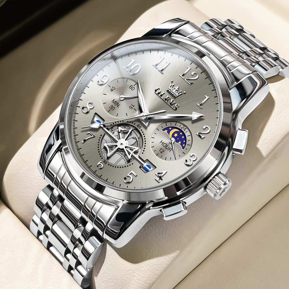 Black Stainless Steel Men's Watch - OLEVS Dress Classic Business Luxury Big Face with Calendar, Luminous Easy to Read Wrist Watch ferrersa