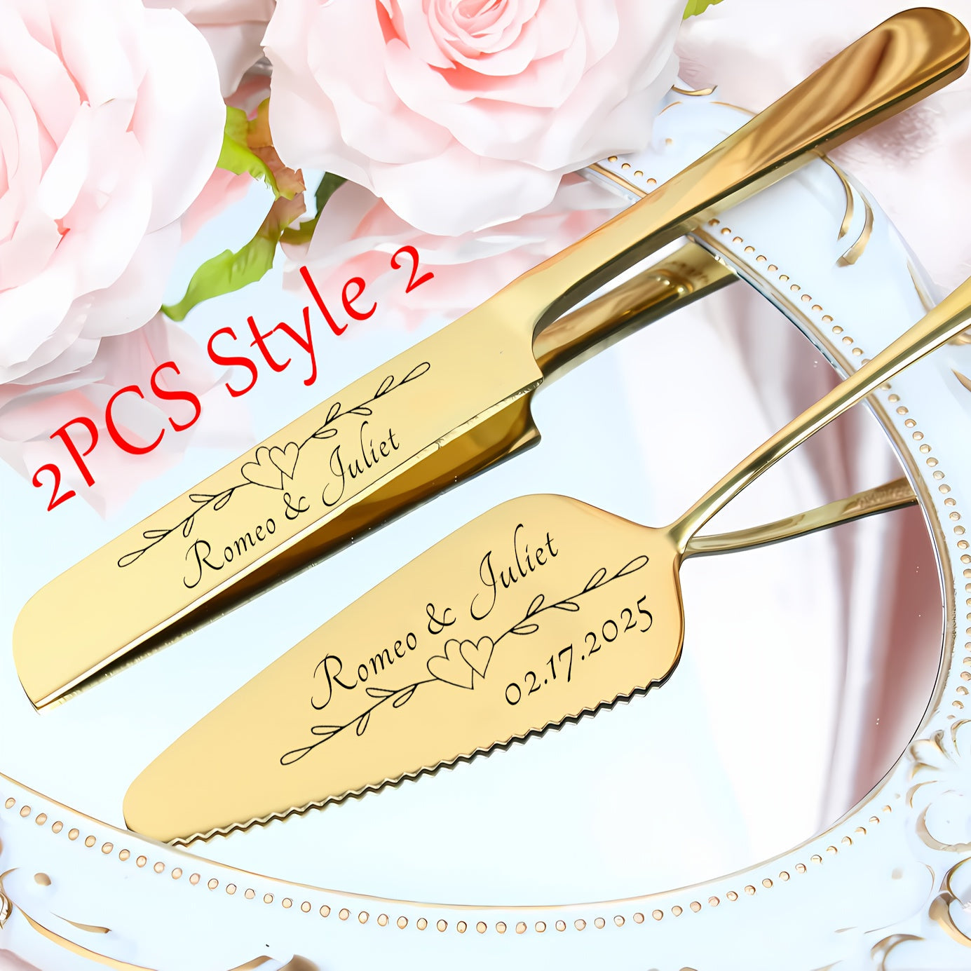 [2pcs Personalized Cake Set] 2pcs Stainless Steel Personalized Cake Tableware Set | Customized Text for Gifting to Family and Friends | Suitable for Weddings, Anniversaries, Birthdays, Holidays, Christmas | Dishwasher Safe ferrersa