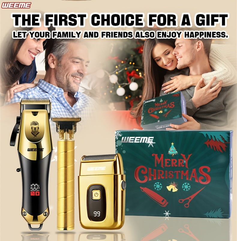 3pcs Set Golden Hair Clippers Professional, Beard Trimmer, T-Blade Trimmer Kit For Men, Cordless Hair Cutting And Styling Tools, Golden Design Shaver, Ideal Birthday And Christmas Gifts, Valentine'S Day ferrersa