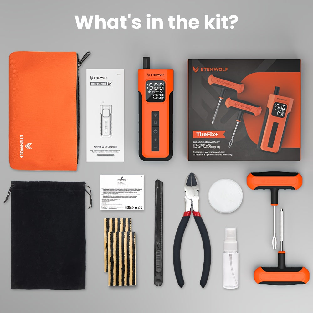 ETENWOLF C2 Combo Tire Repair Kit Wireless Tire Inflator For Cars, 4000mAh Battery Air Pump, Fast Car Tire Pump For Motorcycles, Bikes, Balls, LED Light For Emergency. Set Includes: Diagonal Pliers, A Tire Inflator, Lubricant ferrersa