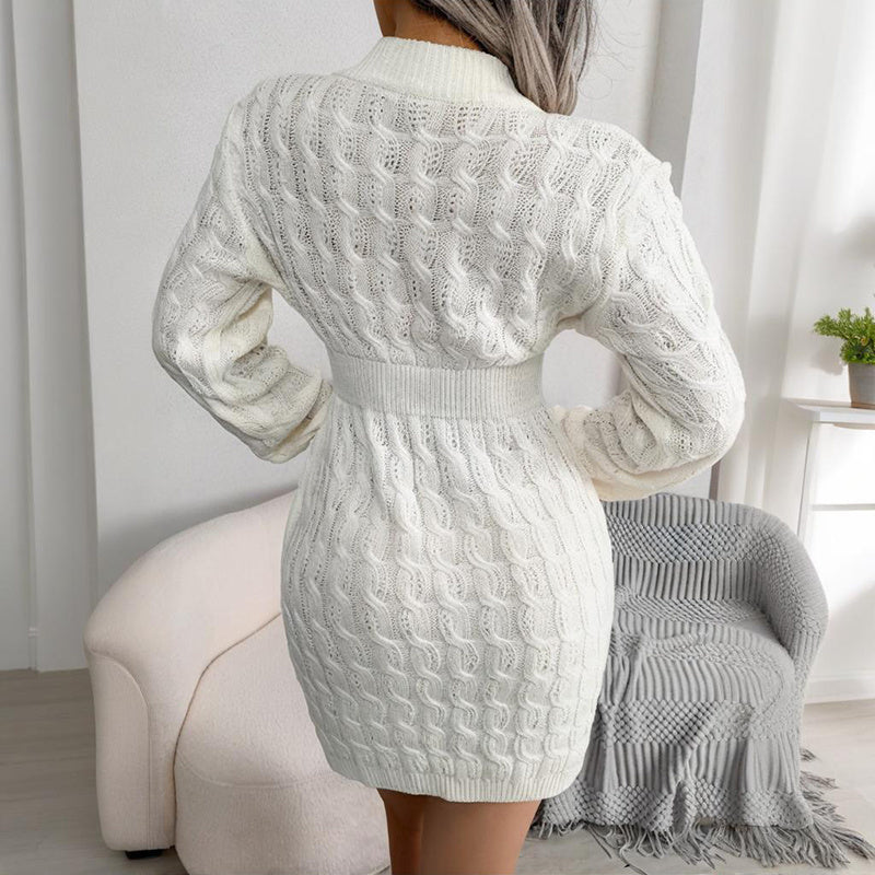 Women's Bodycon Pullover Mini Sweater Dress - Cozy Crew Neck Long Sleeve Dress For Fall Wintert ferrersa