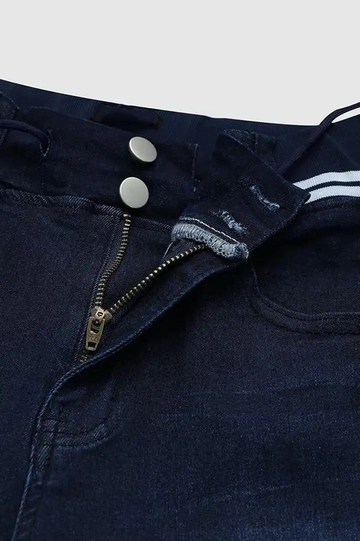 Athleisure Style Skinny Jeans For Women, Mid-Rise Pull-On Denim With A Sporty Drawstring Waist, Butt-Lifting Dark Wash Jeggings ferrersa