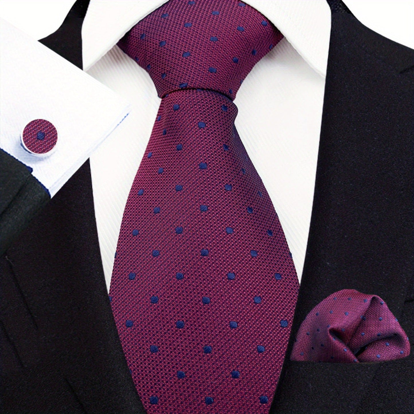 Men's Tie3pcs Business Set: 3.15inch Hand-made Tie for Men, Tie, Cufflinks, Pocket Square. Business Set Suitable for Parties, Dates, Weddings, Suit Accessories, and Gifts. ferrersa