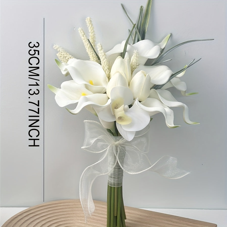 Elegant White Artificial Calla Lily Bouquet with Ribbon - Realistic Fake Lilies Suitable for Wedding Bouquets, Engagement, Valentine's Day Centerpieces, Spring Decorations - Plastic Flowers for & Events ferrersa