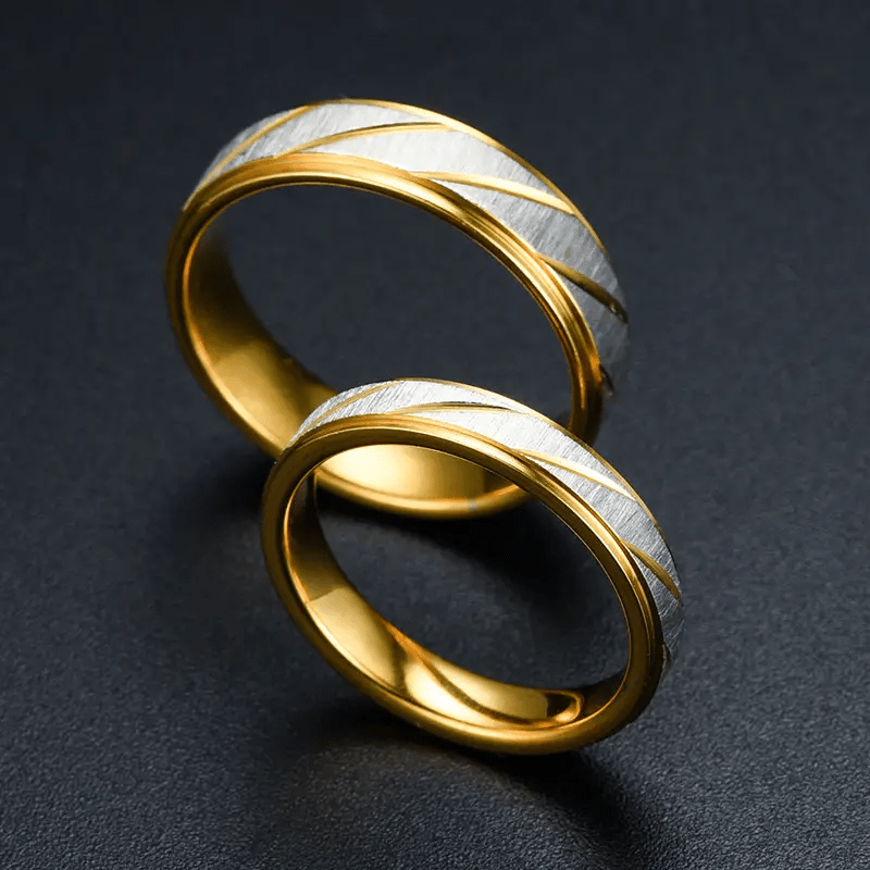 1 Pair of 18K Gold Plated Fashion New Novel Step Batch Flower Diagonal Couple Ring Jewelry Accessory Gift, Love Token, Matching Rings, Trendy Accessory, Stylish Ring, Highquality Plating, Durable Jewelry, Floral Ring, Stateme ferrersa