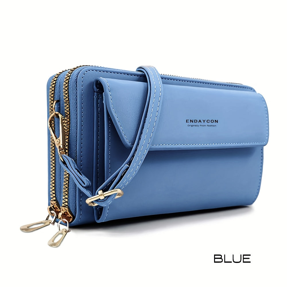 Women'S Large Capacity Multi-Functional Phone Wallet with Double-Layer Zipper Closure - Convertible Crossbody Bag & Card Holder, Golden-Tone Hardware, Detachable Strap, Cash Pocket & Phone Compartment - Stylish & Portable Tra ferrersa