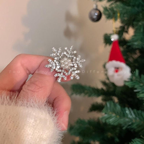 Cyrstal Snowflake Pearl Hair Clip Winter Girls Small Sweet Bobby Pins ferrersa