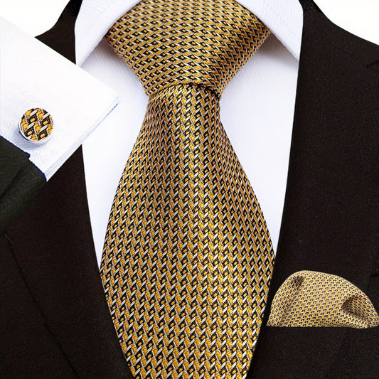 Men's Tie3pcs Business Set: 3.15inch Hand-made Tie for Men, Tie, Cufflinks, Pocket Square. Business Set Suitable for Parties, Dates, Weddings, Suit Accessories, and Gifts. ferrersa