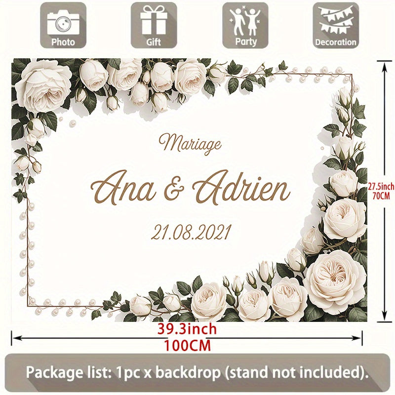 1pc Personalized Wedding Backdrop Custom with Names & Dates - Elegant Floral Wedding Decoration Banner, Large 90.5x70.8 Inch Wedding Party Decor for Bride/Groom, Birthday, Baptism, Anniversary - Perfect Gift for Parents & Par ferrersa