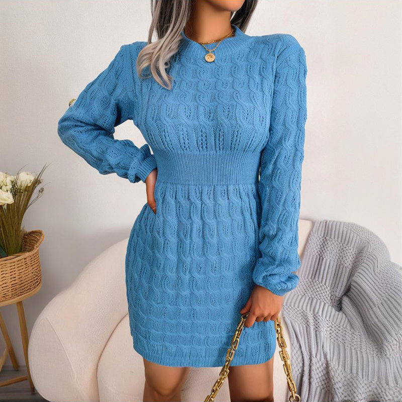 Women's Bodycon Pullover Mini Sweater Dress - Cozy Crew Neck Long Sleeve Dress For Fall Wintert ferrersa