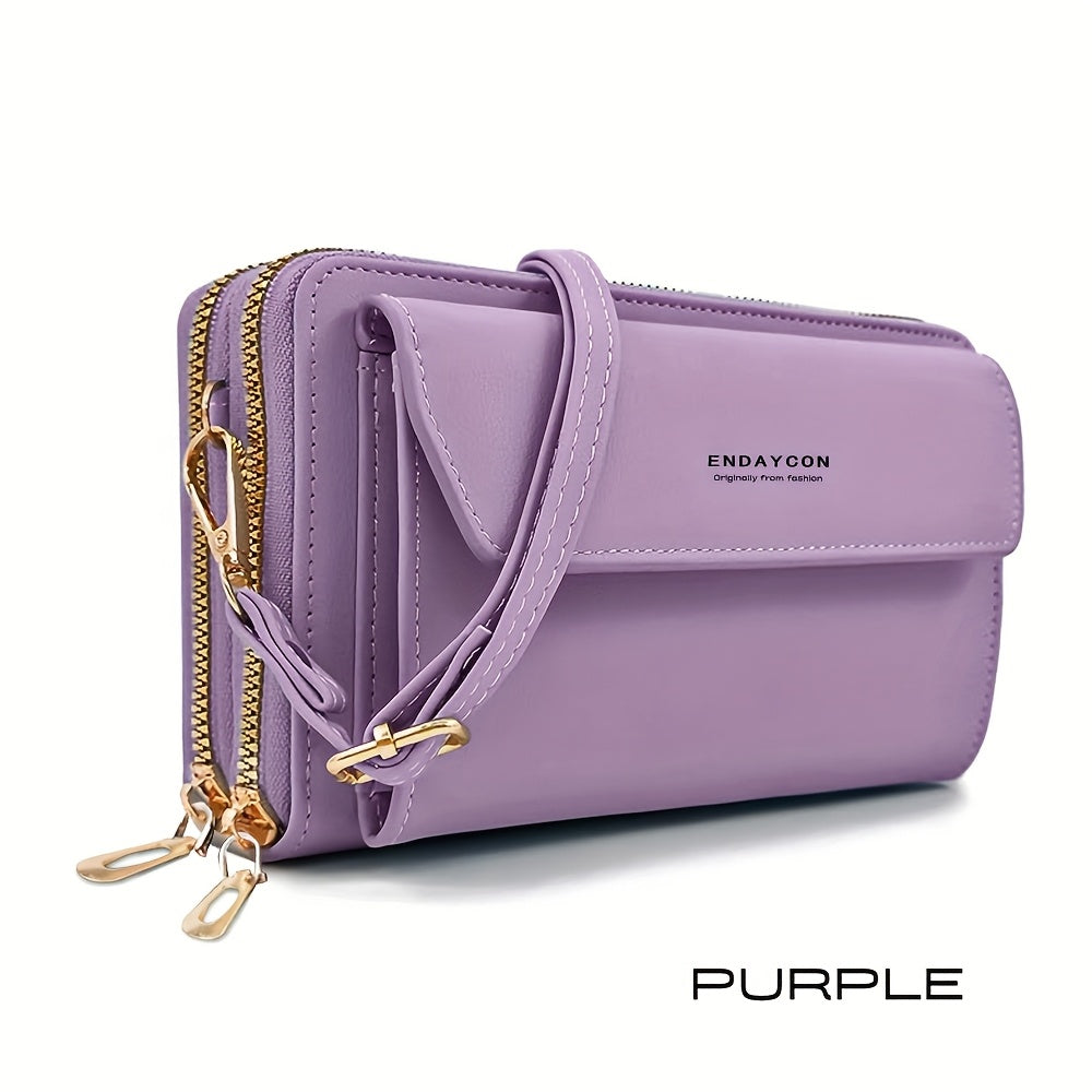 Women'S Large Capacity Multi-Functional Phone Wallet with Double-Layer Zipper Closure - Convertible Crossbody Bag & Card Holder, Golden-Tone Hardware, Detachable Strap, Cash Pocket & Phone Compartment - Stylish & Portable Tra ferrersa