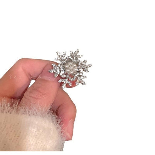 Cyrstal Snowflake Pearl Hair Clip Winter Girls Small Sweet Bobby Pins ferrersa