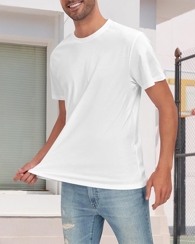 Neat White Basic Crewneck Short Sleeve Cotton Polyester Water Repellent Tops T Shirts Tee For Men ferrersa