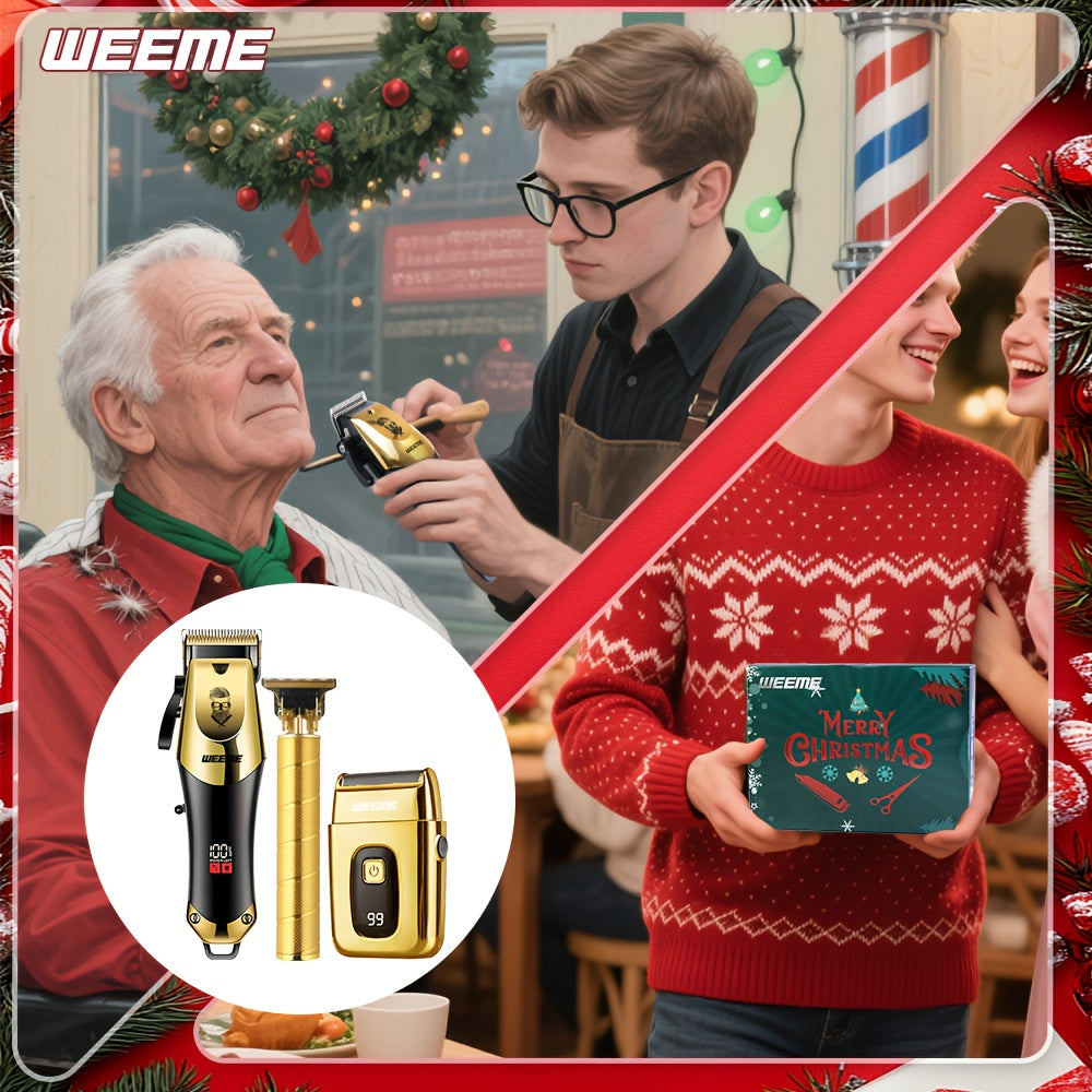 3pcs Set Golden Hair Clippers Professional, Beard Trimmer, T-Blade Trimmer Kit For Men, Cordless Hair Cutting And Styling Tools, Golden Design Shaver, Ideal Birthday And Christmas Gifts, Valentine'S Day ferrersa