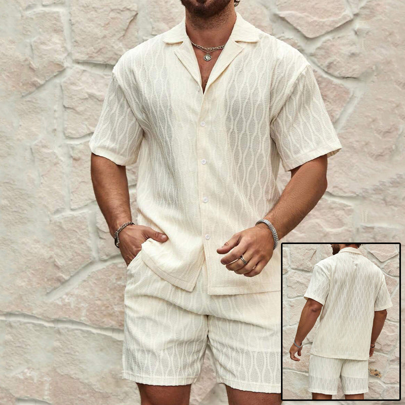 Men Tracksuits Summer Fashion Solid Loose Casual Two Pieces Lapel Button Shirt Shorts Beach Holiday All-match Outfits Male ferrersa