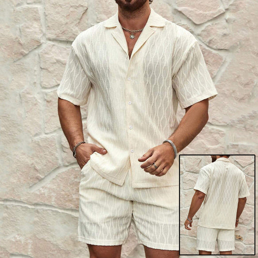 Men Tracksuits Summer Fashion Solid Loose Casual Two Pieces Lapel Button Shirt Shorts Beach Holiday All-match Outfits Male ferrersa
