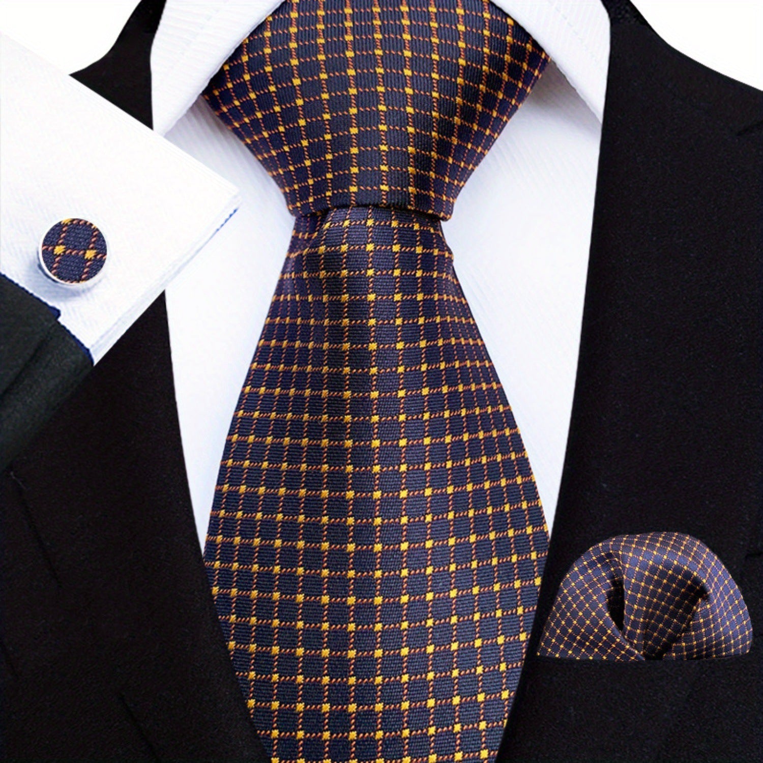 Men's Tie3pcs Business Set: 3.15inch Hand-made Tie for Men, Tie, Cufflinks, Pocket Square. Business Set Suitable for Parties, Dates, Weddings, Suit Accessories, and Gifts. ferrersa