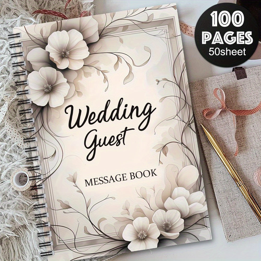 1pc Elegant Floral Wedding Guest Sign-in Book & Event Planner - Beige Spiral Bound Wedding Register with Message Area, Guest Signature Book, Bridal Shower & Party Decorations, Planner Organizer - Durable Cover, Exclusive for ferrersa