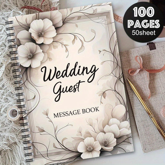 1pc Elegant Floral Wedding Guest Sign-in Book & Event Planner - Beige Spiral Bound Wedding Register with Message Area, Guest Signature Book, Bridal Shower & Party Decorations, Planner Organizer - Durable Cover, Exclusive for ferrersa