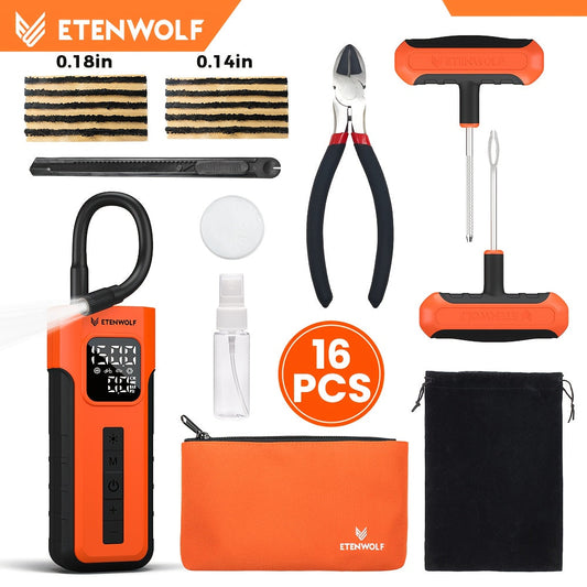 ETENWOLF C2 Combo Tire Repair Kit Wireless Tire Inflator For Cars, 4000mAh Battery Air Pump, Fast Car Tire Pump For Motorcycles, Bikes, Balls, LED Light For Emergency. Set Includes: Diagonal Pliers, A Tire Inflator, Lubricant ferrersa