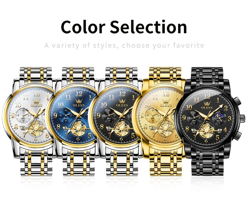 Black Stainless Steel Men's Watch - OLEVS Dress Classic Business Luxury Big Face with Calendar, Luminous Easy to Read Wrist Watch ferrersa