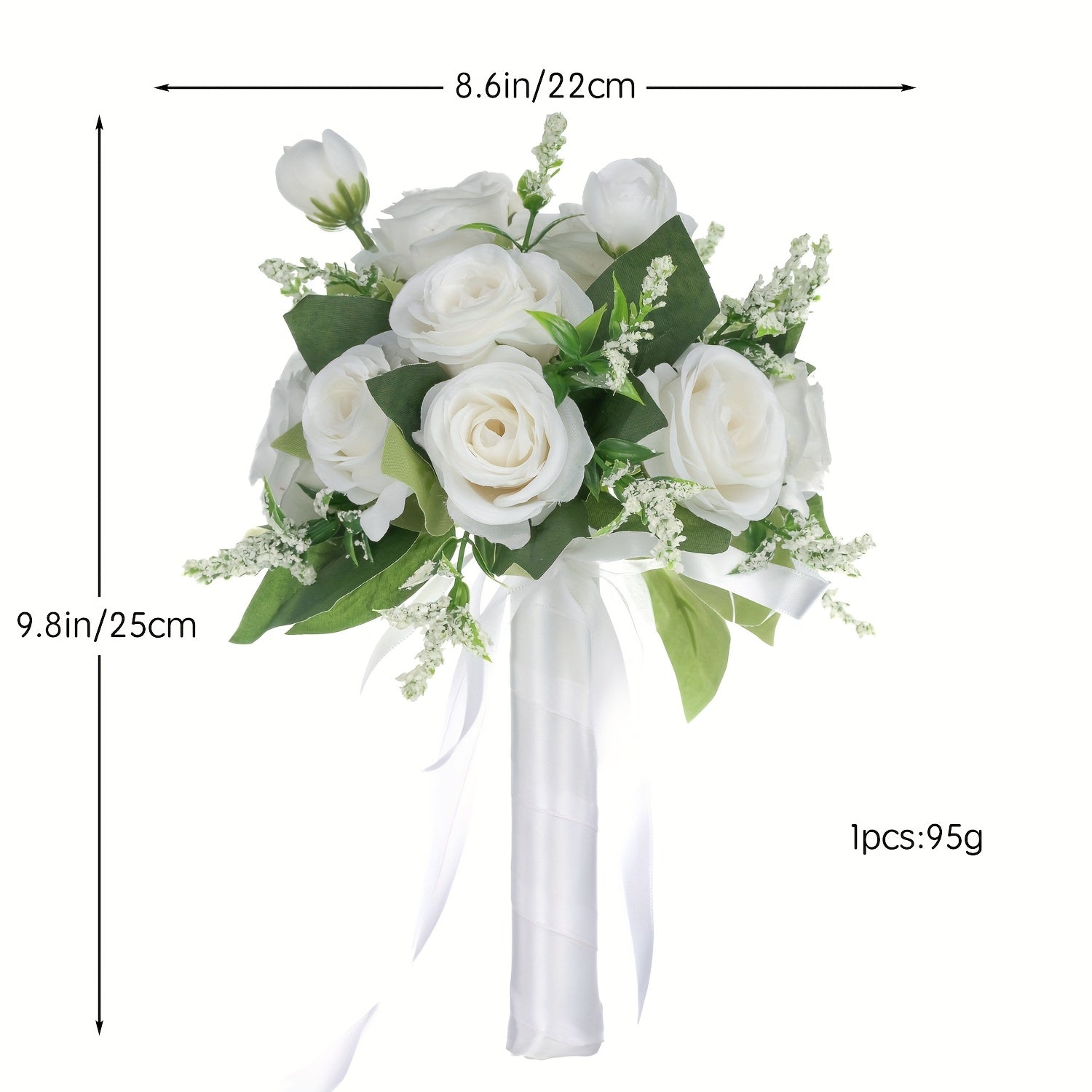 One Elegant Fake Rose Bouquet for The Bride Or Bridesmaid, Measuring 9.8 by 8.6 Inches, Featuring Simulated Roses with Green Foliage And Ribbon Decoration, Ideal for Weddings, Engagements, Parties, And As a Gift for Anniversa ferrersa