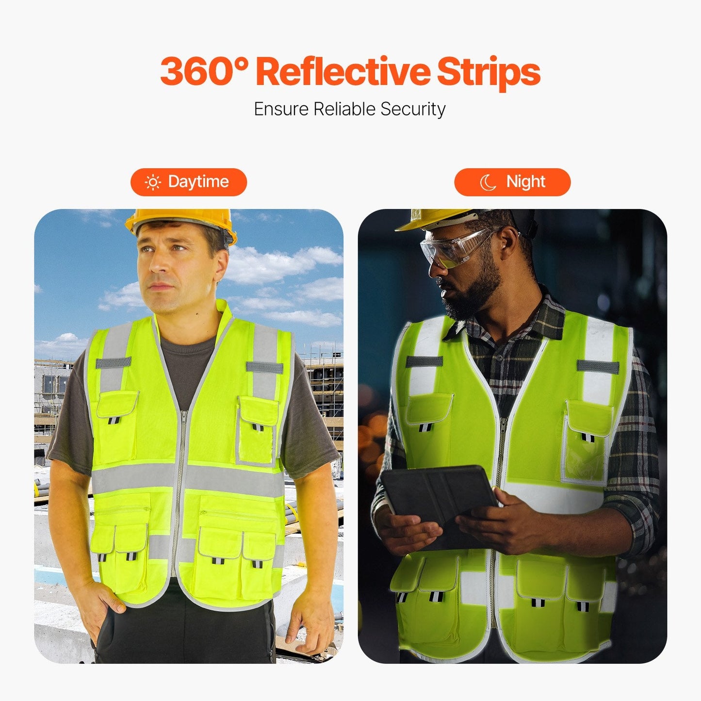 Safety Vest Reflective Yellow Work Vest With 10 Pockets For Men & Women DC-Powered by People