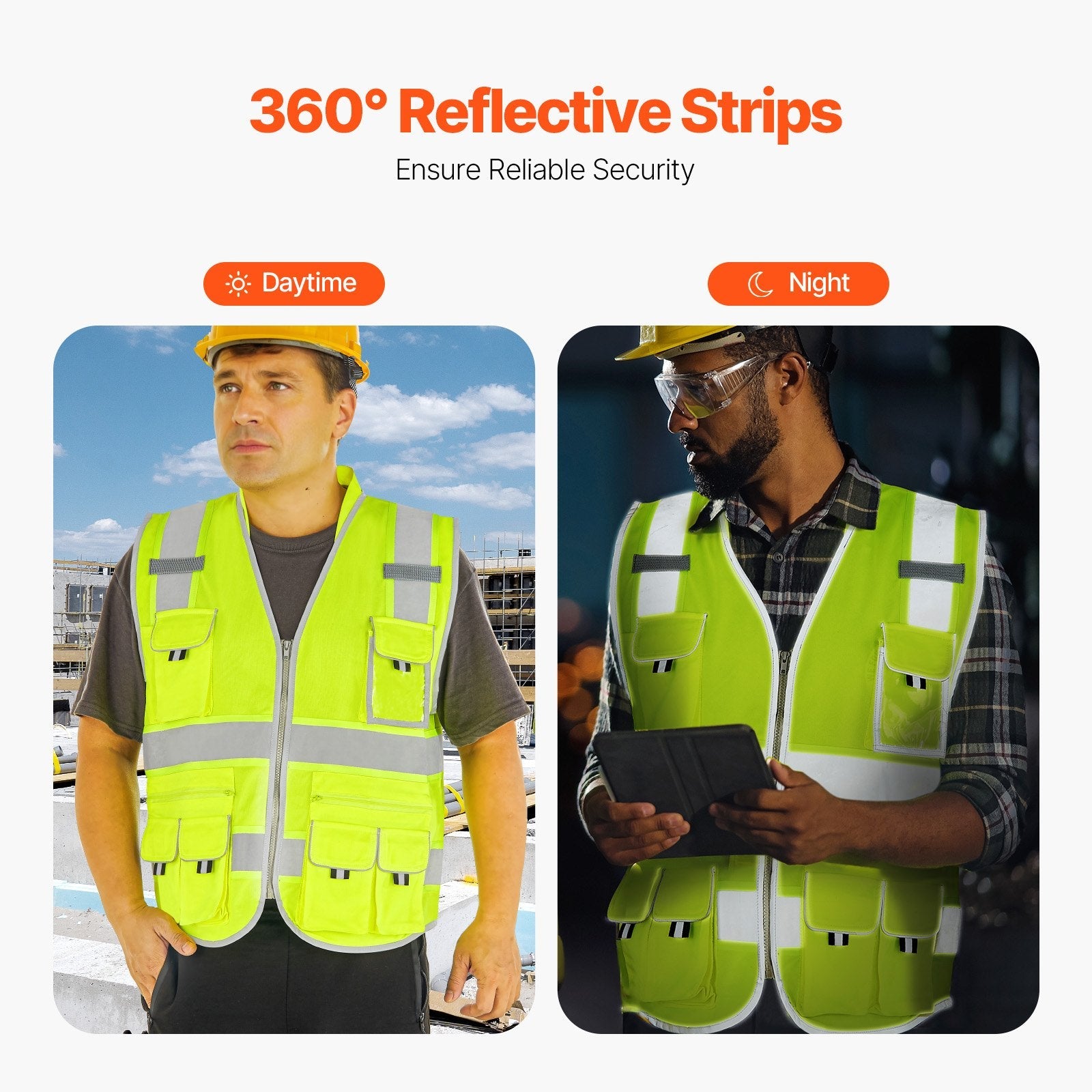 Safety Vest Reflective Yellow Work Vest With 10 Pockets For Men & Women DC-Powered by People