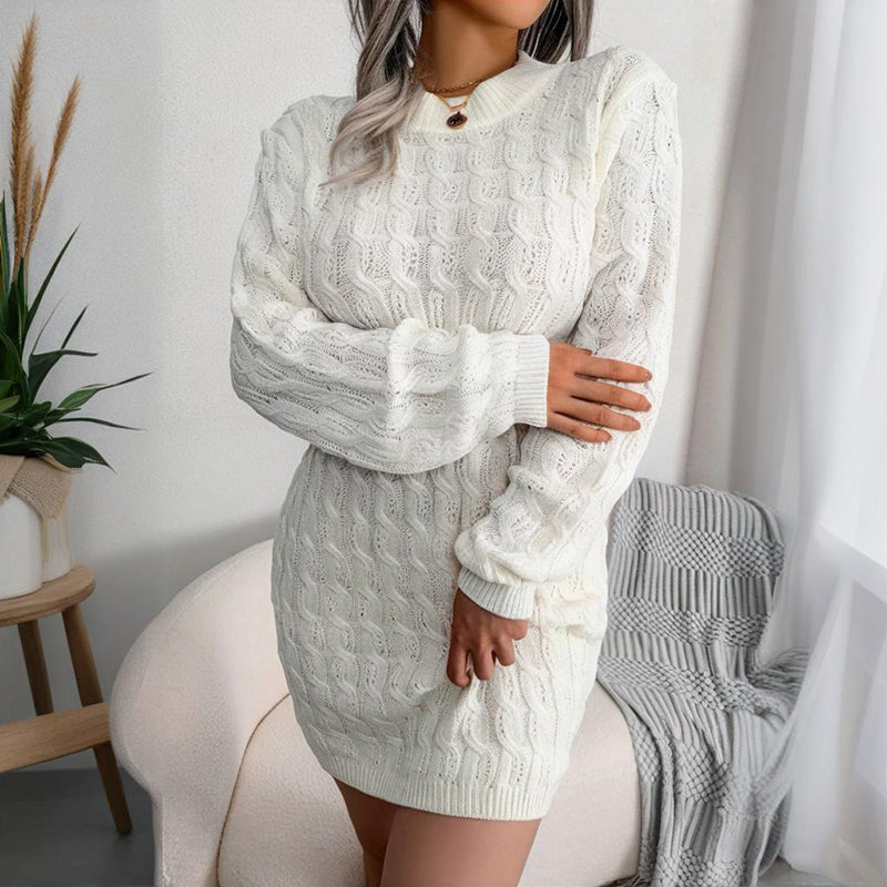 Women's Bodycon Pullover Mini Sweater Dress - Cozy Crew Neck Long Sleeve Dress For Fall Wintert ferrersa